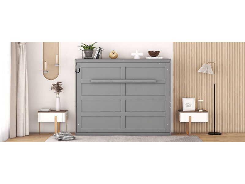 Lit escamotable double pleine grandeur, gris, Lit double