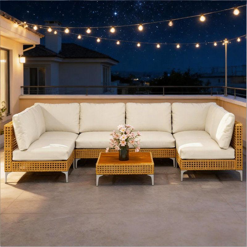 Ensemble de conversation pour l'extérieur, ensemble modulaire pour l'extérieur, ensemble de mobilier de patio en osier 7 pièces
