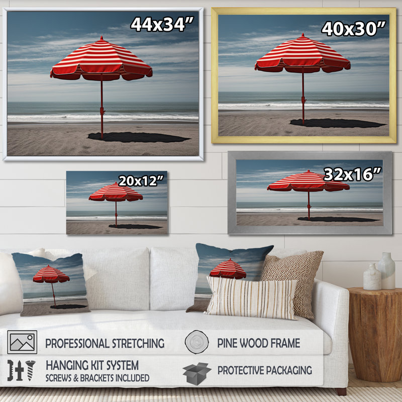 Parasol rouge Coastal Beach - imprimé, H 12 po x l 20 po x P 1 po, Toile tendue
