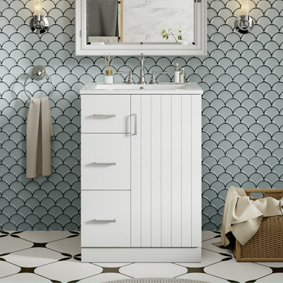 24" Modern Bathroom Vanity With Sink, Small Bathroom Sink Cabinet With 2 Drawers And Soft-closing Door, Under-mount Sink Bathroom Cabinet With Drawers