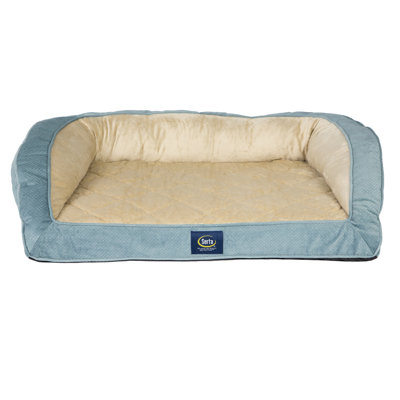Serta Quilted Orthopedic Bolster Couch Cat & Dog Bed, Blue, Medium