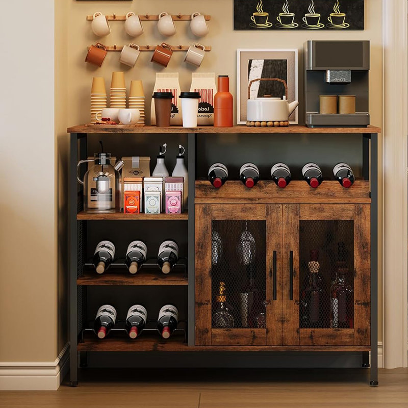 Sideboard and Buffet Cabinet with Mesh Door,Rustic Brown