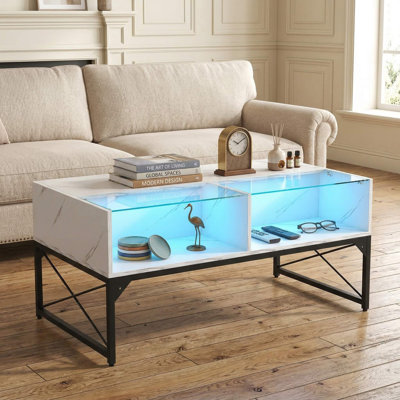 Table basse robuste et moderne résistante aux taches avec un élégant plateau en faux marbre et en verre trempé de qualité supérieure pour le salon
