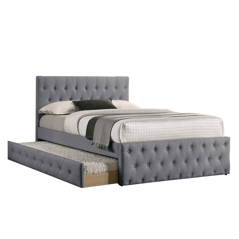 Lit plateforme tapissier rembourré, Simple, Gris