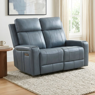 Reid 58 in. Leather Power Reclining Loveseat with USB - Blue