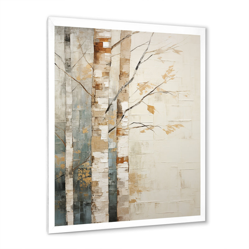 Arbre de minimalisme bouleau III sur toile, Cadre photo blanc, H 20 po x l 12 po x P 1 po