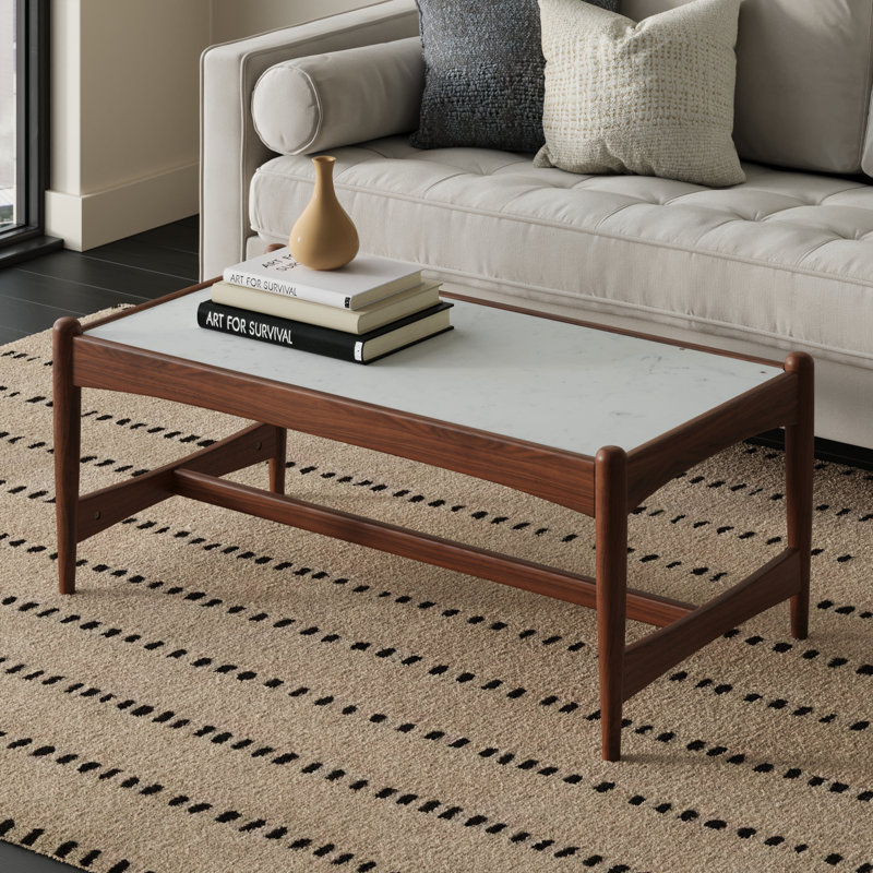 Jasmeet Genuine Marble Solid Wood Coffee Table, White