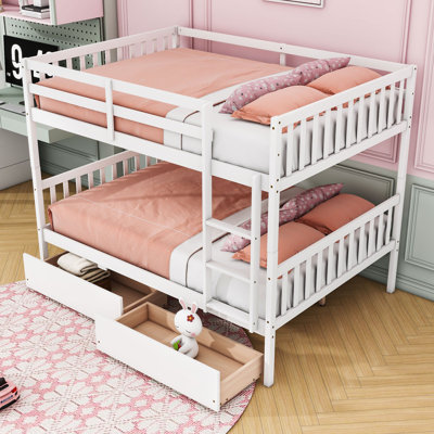 Convertible Wood Bunk Bed With 2 Storage Drawers And Ladder