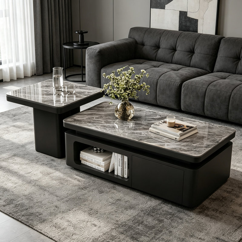 Table basse Modern Luxury, H 16,53 po x l 51,18 po x P 27,55 po, Gris, Marbre