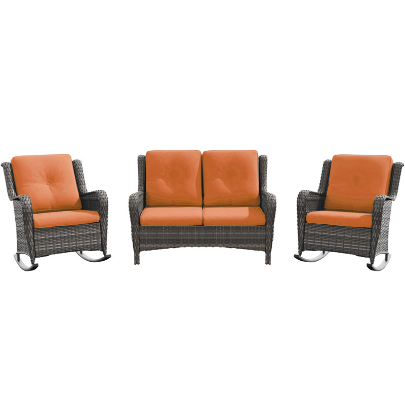 Sumuka Wicker 4 - Person Patio Conversation Set with Cushions, Orange