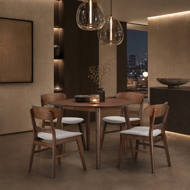 Aurora Small Space Corner Dining Room Set, Solid Wood With Upholstered Seating, Brown / Beige