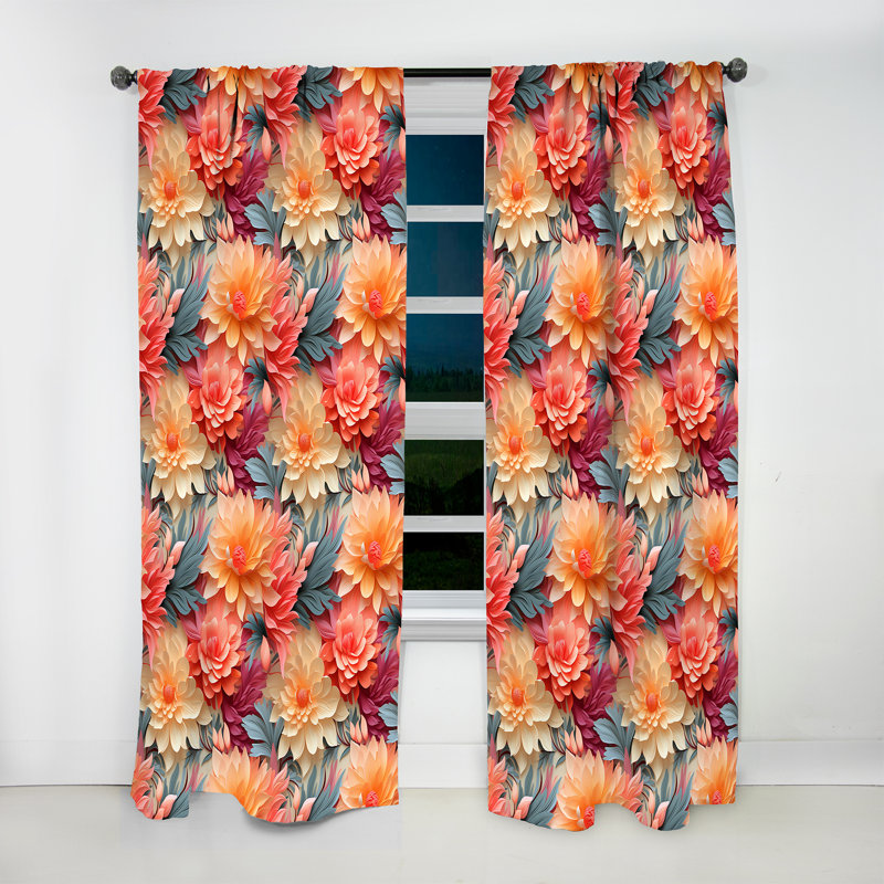 Motif tropical Sunset Mirage Iv - Rideau floral - Velours obscurcissant - 1 panneau, L 52 po x L 90 po