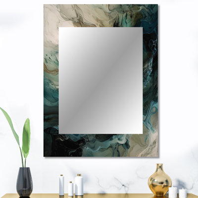 Green Black Inner Worlds Of Marble I - Large Wall Mirror On Metal