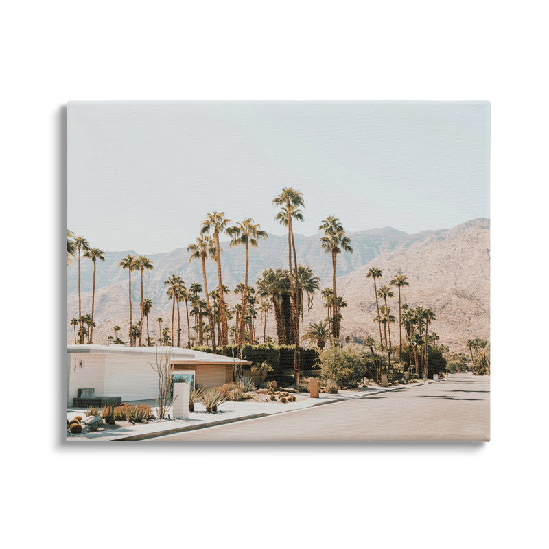 «Summer Villa Town Palm Trees Floater» par Krista Broadway, H 16 po x l 20 po x P 1,5 po, Toile tendue
