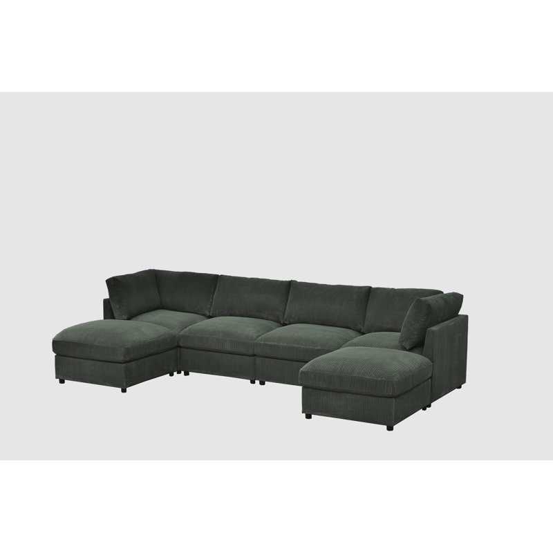 Ganvelkemham Corduroy Upholstered Modular Sectional, Dark Green Corduroy