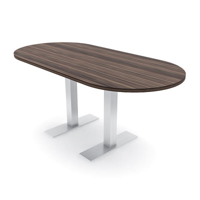Table de conférence en forme de piste de course avec base en T en métal