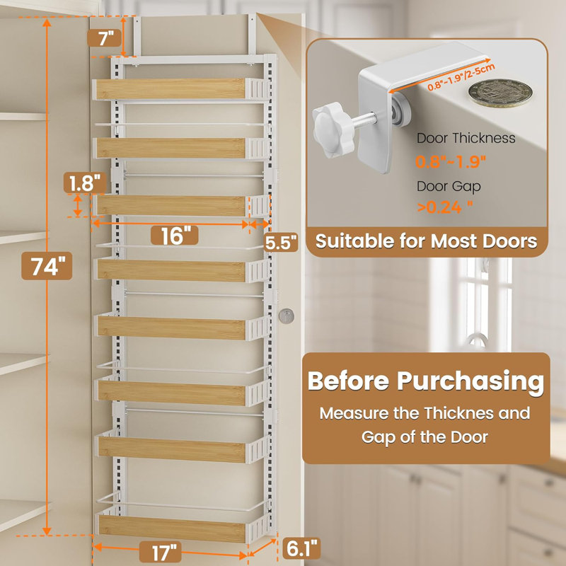 Organisateur de garde-manger à 8 niveaux avec paniers réglables, support mural ou support à épices pour armoire de cuisine, garde-robe et rangement pour garde-manger