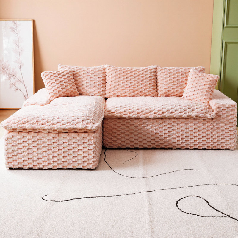 Canapé-lit modulaire rembourré en velours Turtle, Polyester rose, Orienté à gauche (vu de face)