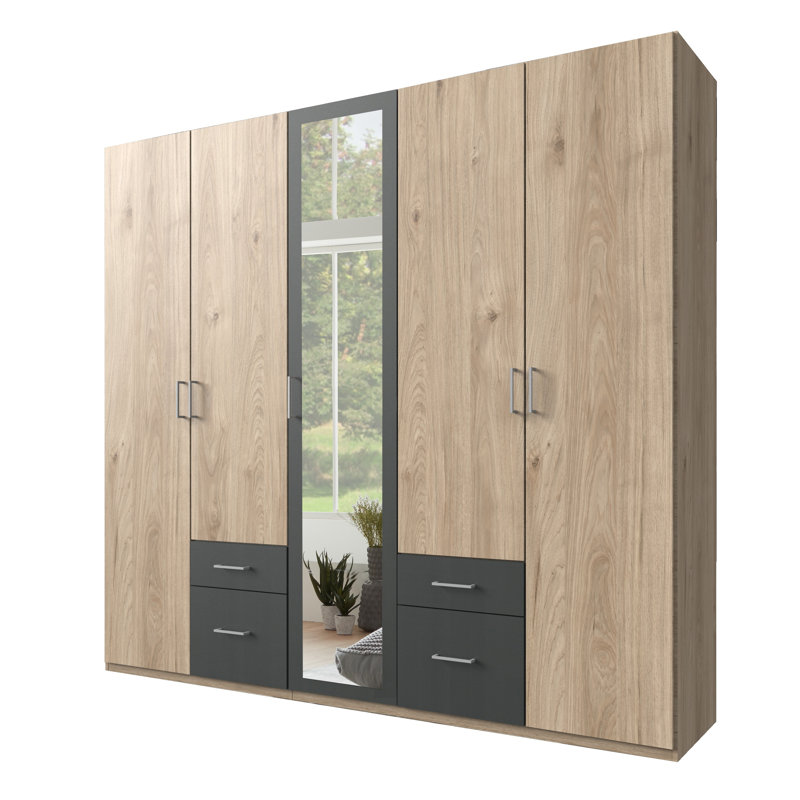 Shakuntala 5 Door Manufactured Wood Wardrobe, Hickory/Graphite