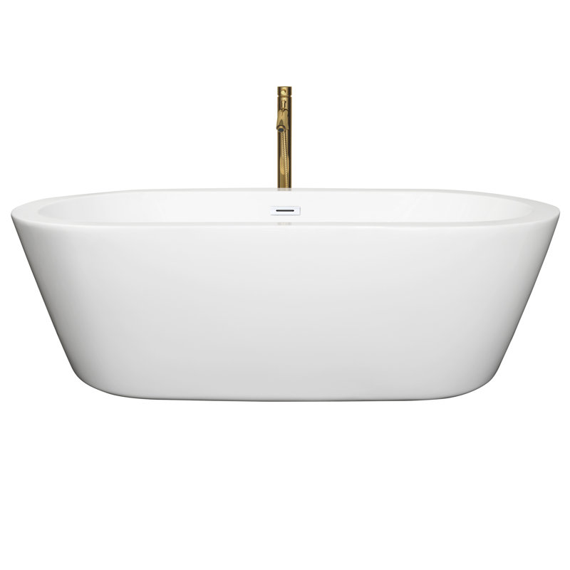 Baignoire de trempage autoportante en acrylique avec robinet 71 po. X 33,5 po. Mermaid, Blanc / blanc brillant / or brossé