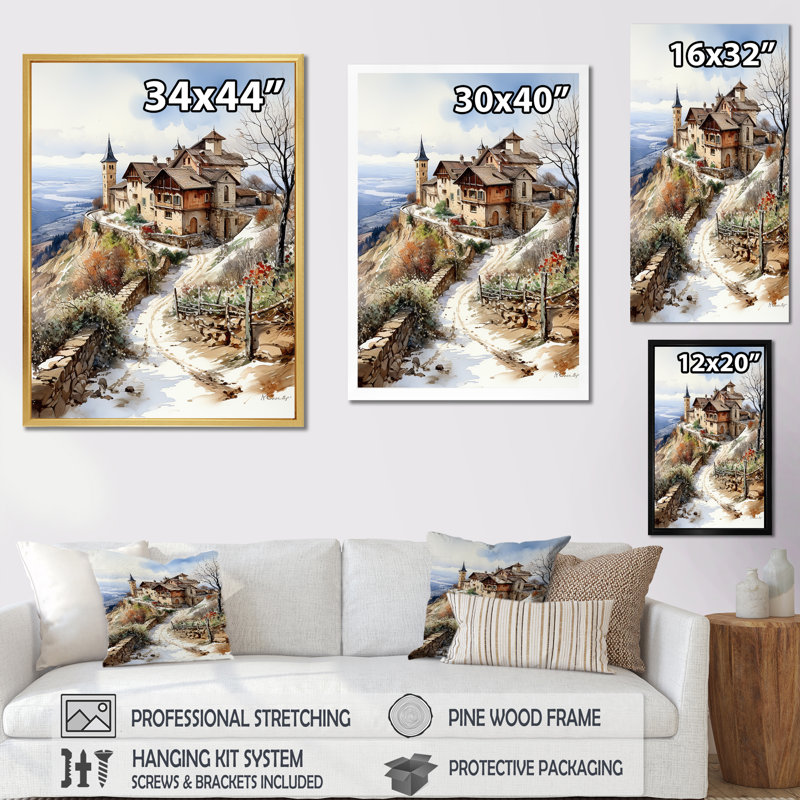 «Vineyard Winter Scenery IV», reproduction sur toile, H 32 po x l 24 po x P 1 po, Cadre simple blanc