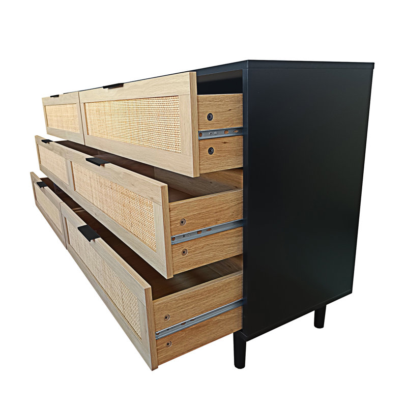 Sideboard,Buffet table,Dining cabinet,Office credenza with 6  Rattan Drawers, Black