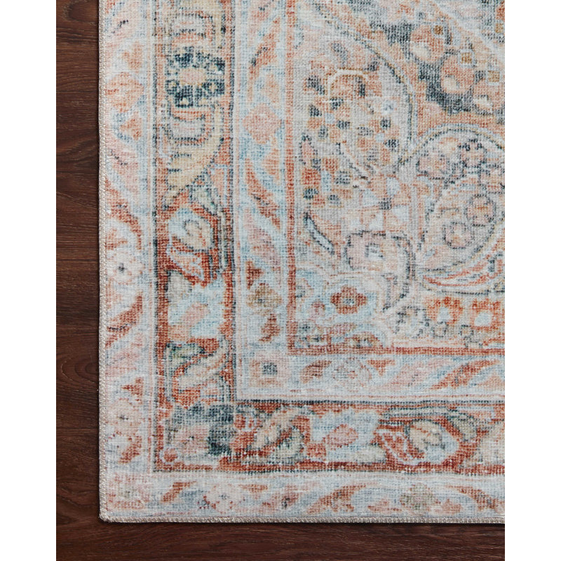 Lenna Ocean Apricot Floral Motif Low Pile Accent Rug