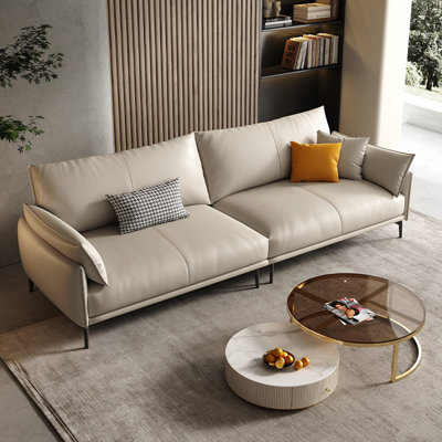 Beige Genuine Leather Modular Sofa cushion couch