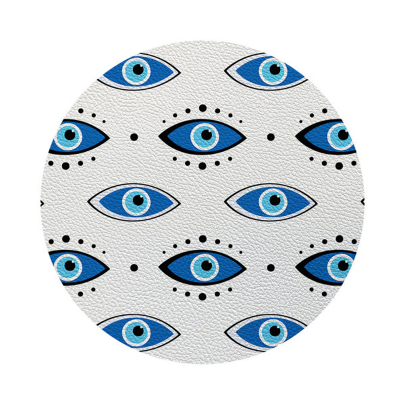 Eyes Blue White Vegan Leather Round Coasters