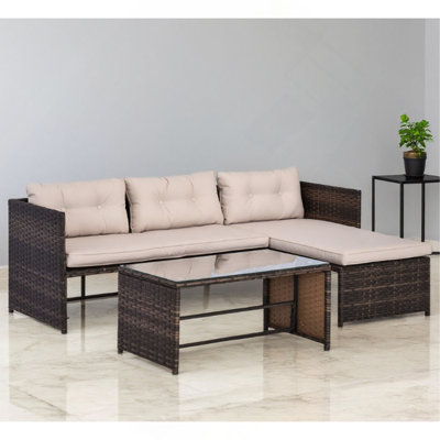 Loveseat Sofa Chaise Lounge Coffee Table Patio Furniture Set, Rattan Outdoor Sofa Set