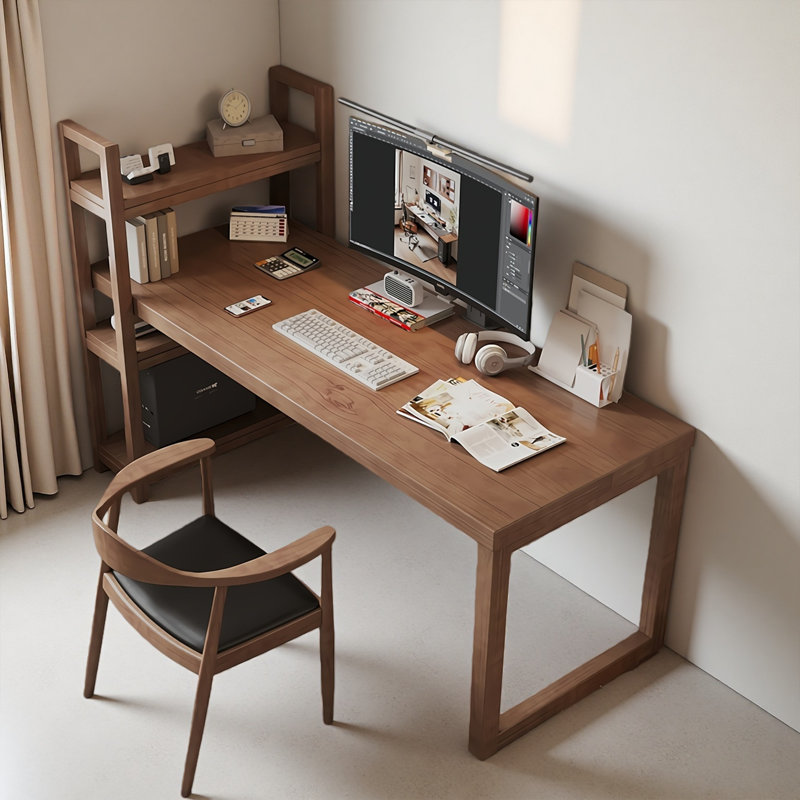 Simple Solid Wood Pine Burlywood Rectangle Desk, 43.3" H x 70.87" W x 31.5" D