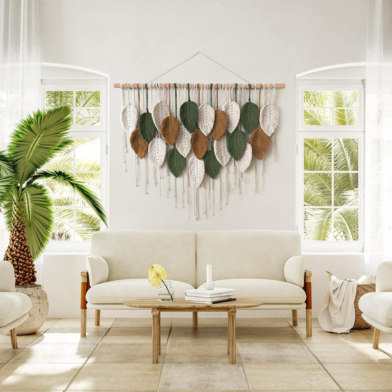 Suspension murale, Vert / Crème / Brun, H 39 po x l 30 po