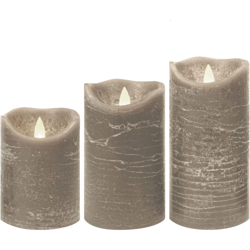 3 Pack Rustic Lavender Purple Flameless Pillar Candles:Real Wax, Battery Operated with 6H Timer,Realistic Flickering LED, 6