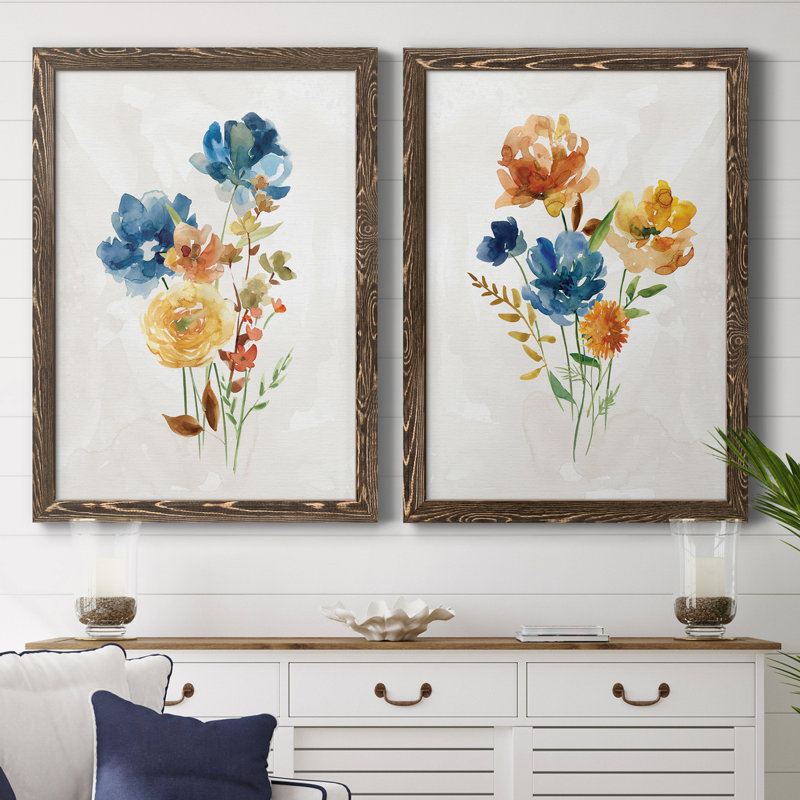 Summer Sprig I - ensemble de 2 reproductions d'art, H 31,5 po x l 47 po x P 1,5 po, Toile avec cadre en noyer, Pas de tapis