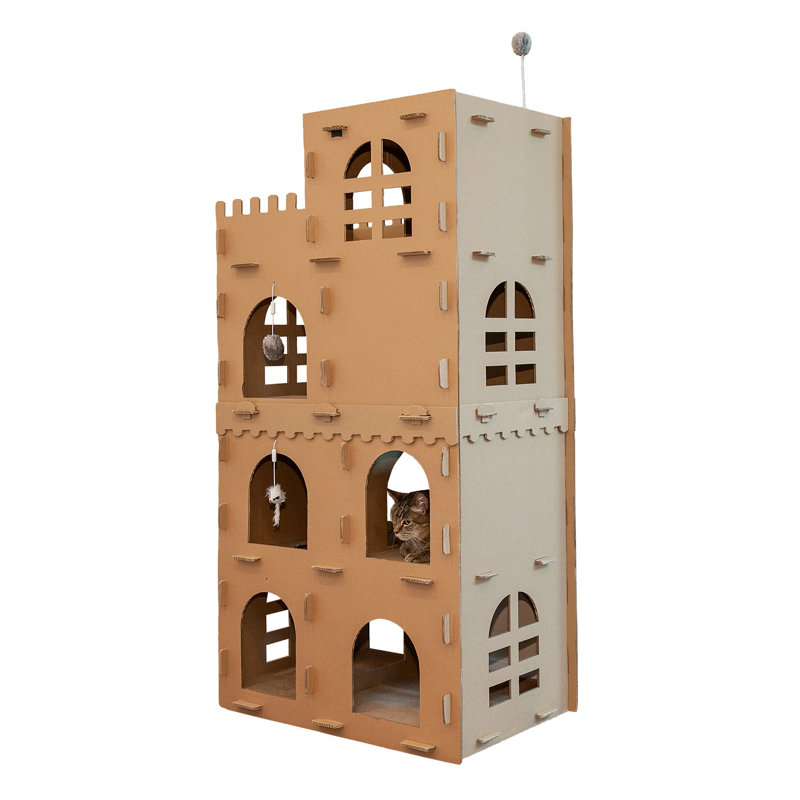 Castle-Themed Multi-Level Cardboard Cat Scratcher with Catnip