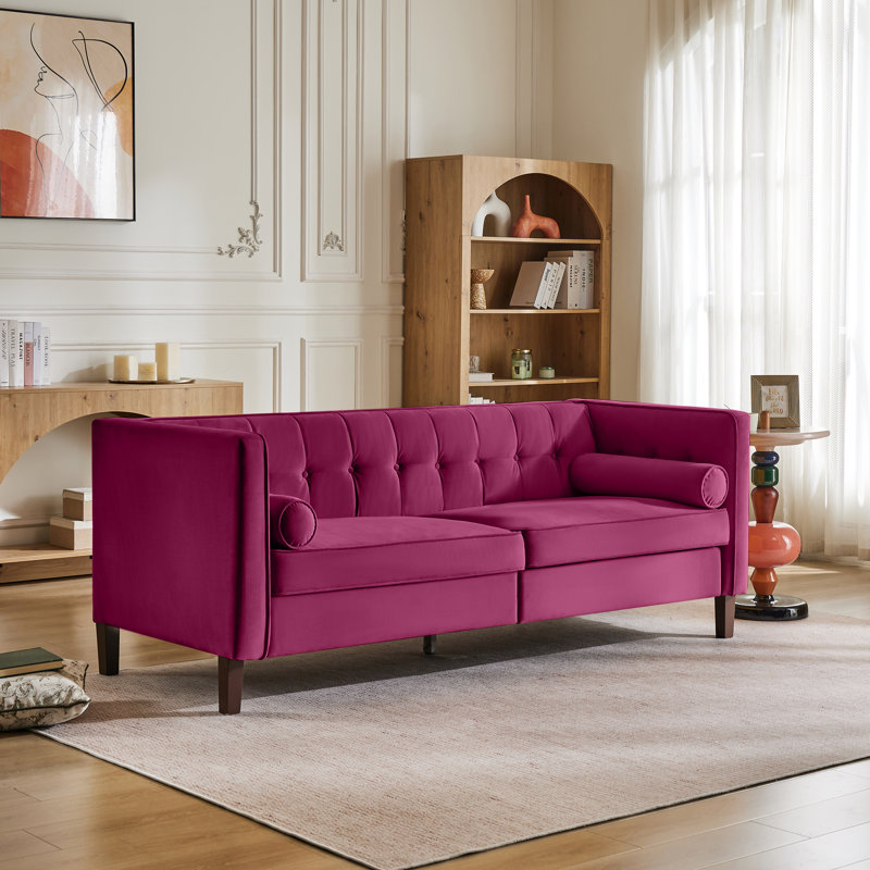 Canapé capitonné Chelsea, Magenta Velvet, Structure en fer