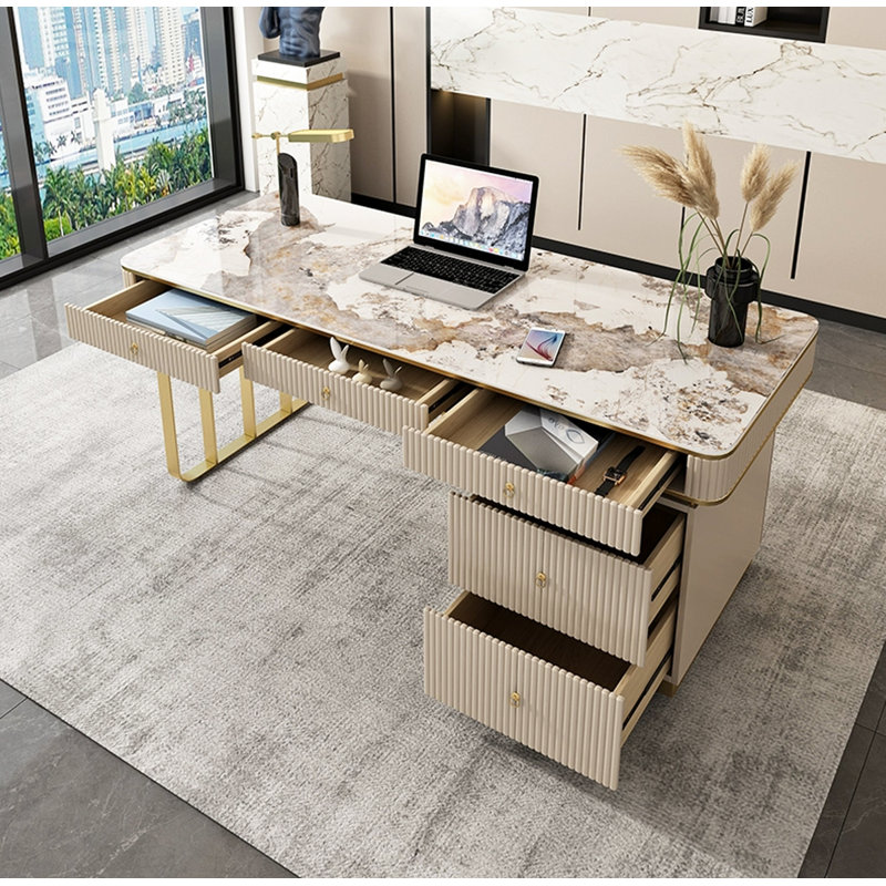 Bureau léger avec 5 tiroirs, H 29,9 po x l 55,1 po x P 23,6 po, Blanc