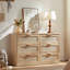 Ensemble de 3 meubles en rotin, style bohème bois : commode à 6 tiroirs (122 cm), commode haute (107 cm), table de chevet 1 tiroir (58 cm) avec station de recharge.-594479775