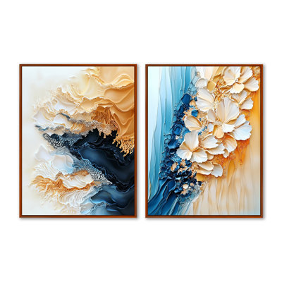 «Abstract Coastal Blue Echo Landscape III», art mural moderne sur toile 2 pièces