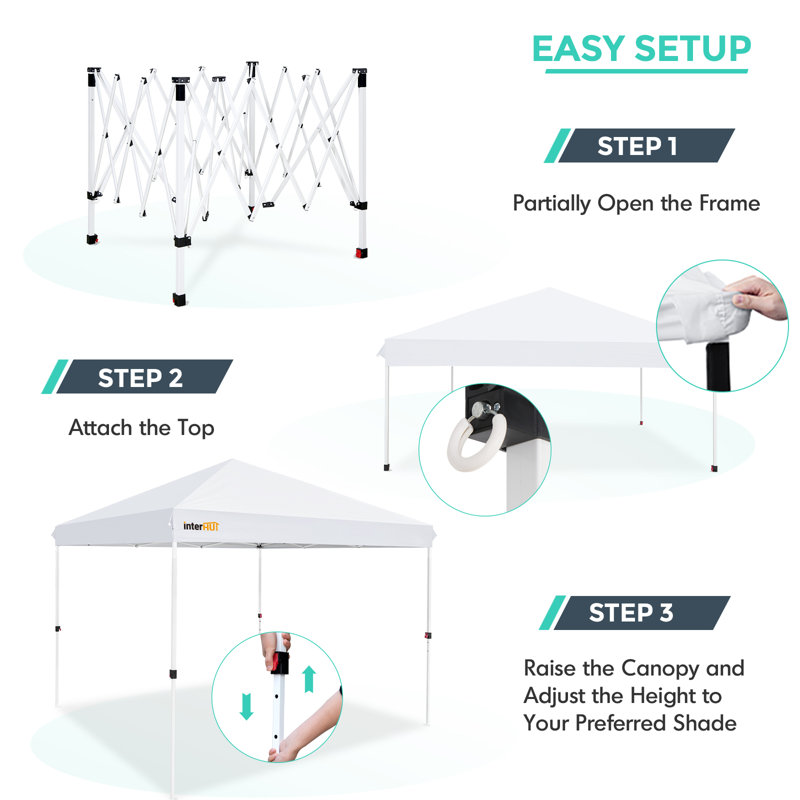 10 Ft White Steel Pop-Up Canopy Tent with Rolling Bag