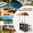 47" W All Weather Outdoor Tiki Bar Set with Palapa Top 3 Piece Wicker Bar Height Patio Set Includes 2 Stools Storage Shelves and Wine Glass Rack