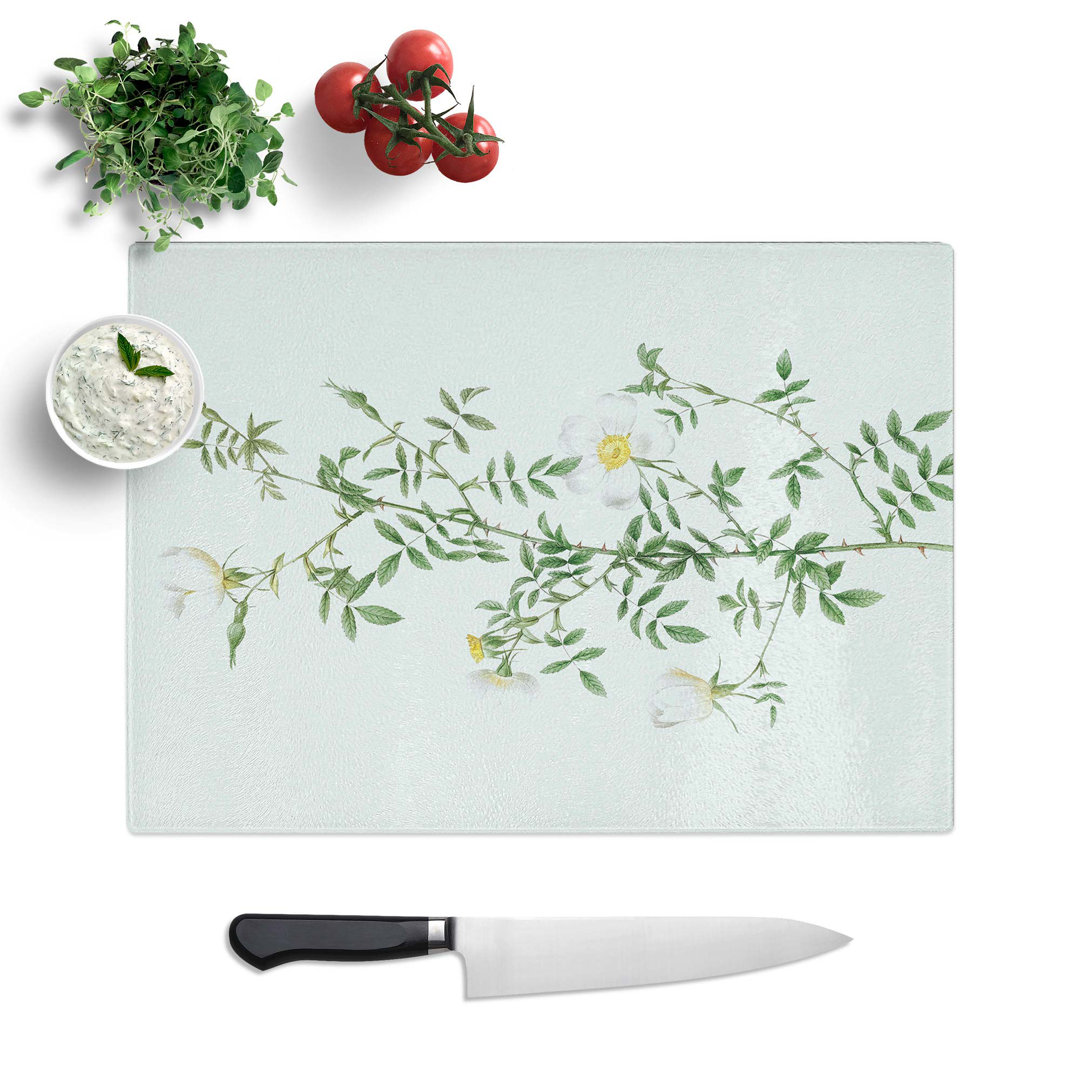 Glass Hedge Rose in White by Pierre-Joseph Redoute Chopping Board