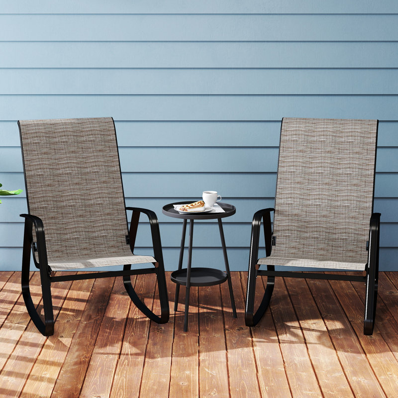 Solace Modern Rocking Garden Chairs With Quick-Drying Seats And Steel Frames, Light Brown Cushion/Black Frame