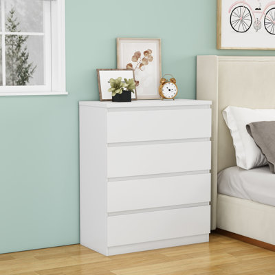 Commode 4 tiroirs, commode de rangement moderne, commode blanche 31,5 po pour garde-robe avec poignée, organisateur de commode pour chambre à coucher, salon, blanc