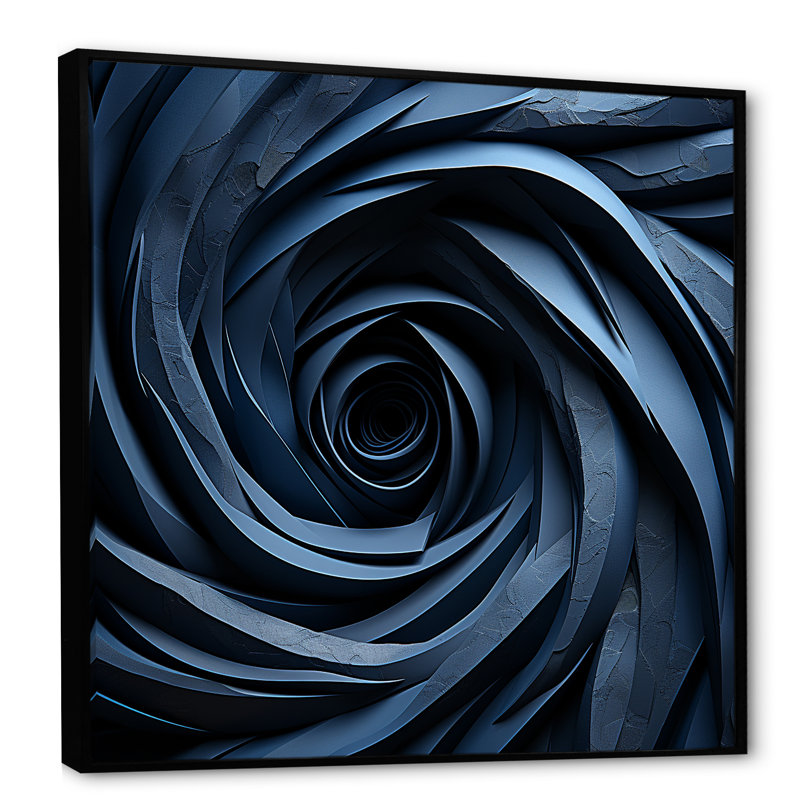 Spiraling Blue Abstract Vortex IV - Abstract Spirals, art mural, H 36 po x l 36 po x P 1,5 po, Cadre flottant noir