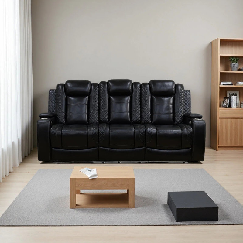 Canapé inclinable automatique en cuir Breathing, Similicuir noir