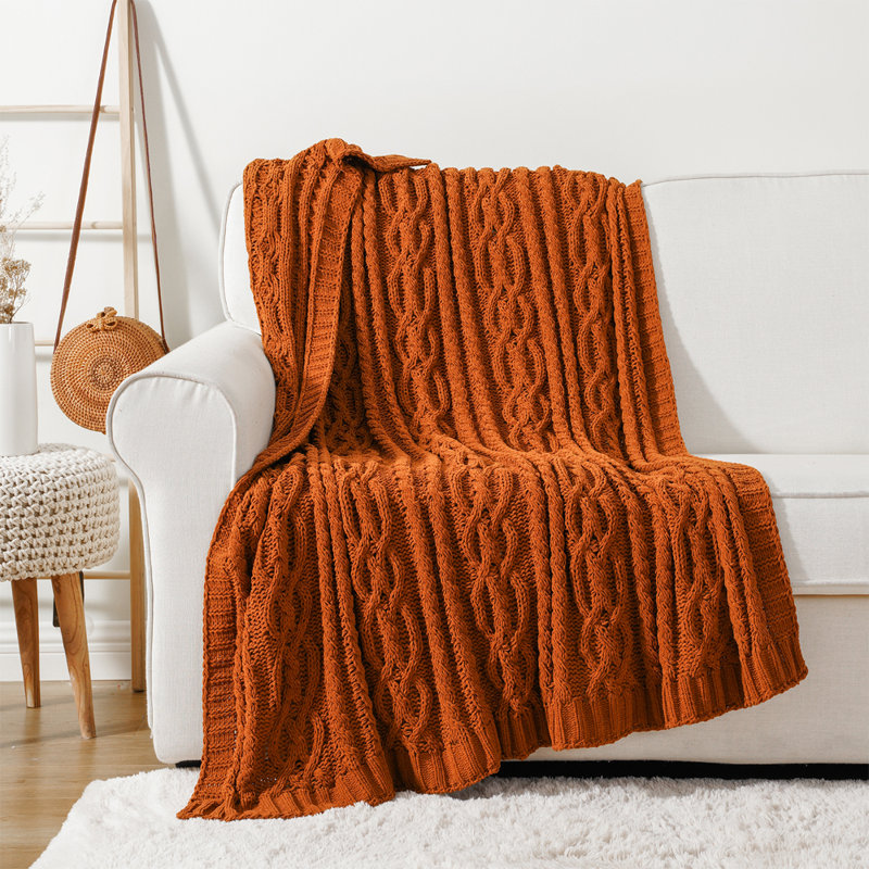  Jeté tricoté en chenille de luxe, 51 x 67 pouces, jeté tricoté pour chaise, jeté texturé décoratif super doux et chaud pour le lit, le canapé et le salon