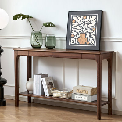 Console rectangulaire en bois massif noyer