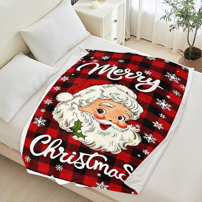 JYK Christmas Flannel Fleece Throw Blanket, Lightweight, Breathable, Soft Cozy Warm Plush Microfiber, 40"x50",  Santa Buffalo Plaid