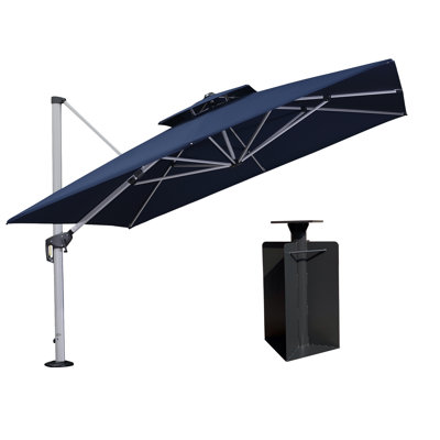 Shalonte 132'' Square Cantilever Umbrella With Crank Lift Counter Weights With Base In Ground,Navy